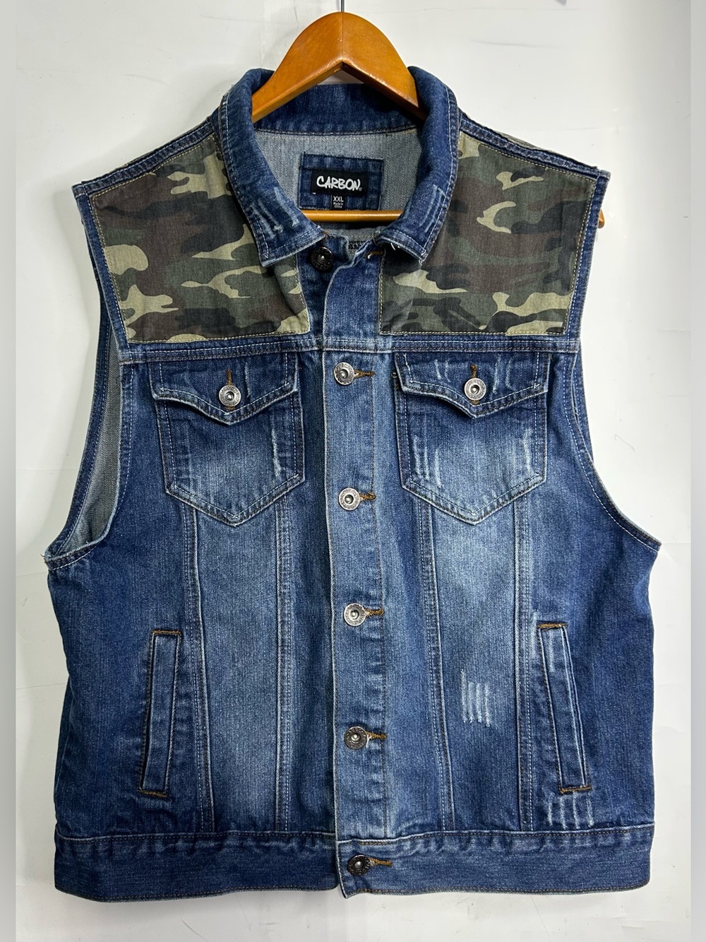 Carbon Denim Camouflage Button Front Vest Mens XXL
